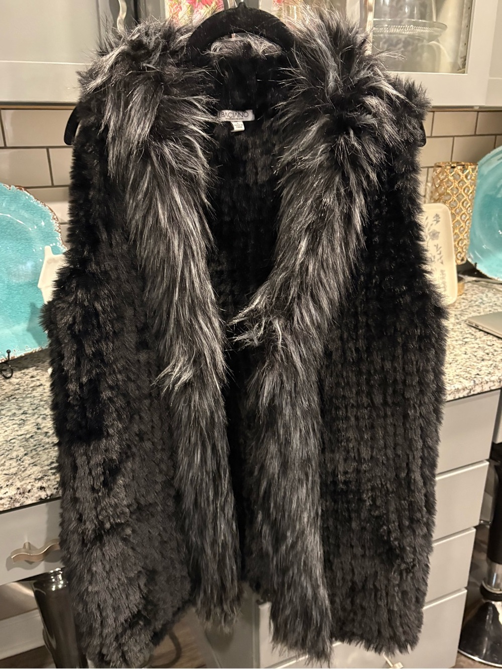 Faux Fur Black Vest with Silver Trim - Women’s Cozy Outerwear
